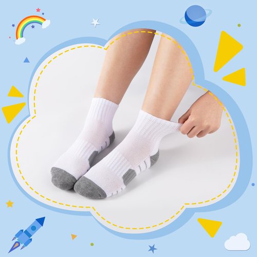 Comfoex 12 Pairs Boys Socks kids Cushioned Sport Short Quarter Athletic Sock For Little Big Kids 6-8 8-10 years