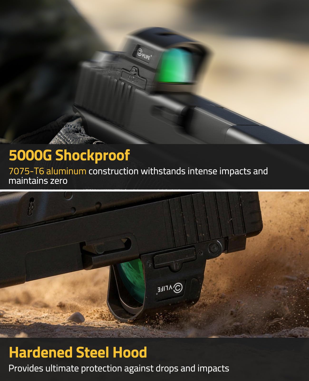 CVLIFE BearMight 5000G Shockproof Auto-Brightness Green Dot Sight for RMS RMSc, 36MOA Circle & 2MOA Green Dot with Hood, Motion Awake Reflex Sight for Compact Pistol, Adapter for MOS/RMR/Picatinny