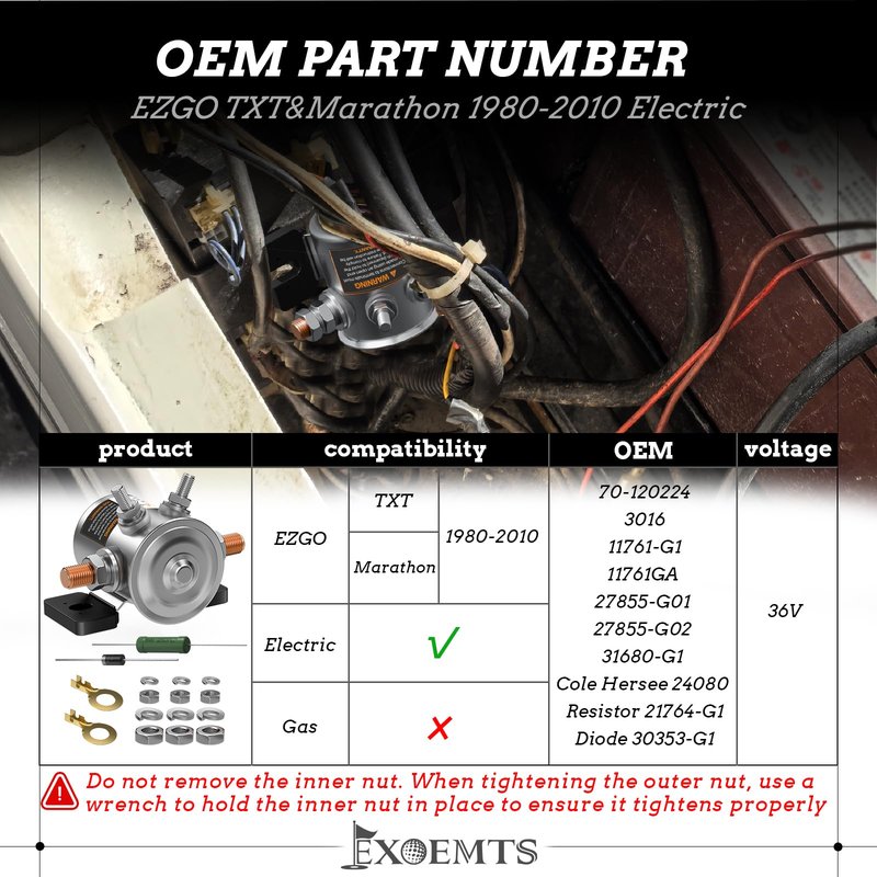 EZGO 36V Solenoid with Mount Bracket, #70 Series Continuous Duty Solenoid Relay for EZGO TXT&Marathon Electric Golf Cart, 4 Terminal Solenoids Relay with Resistor&Diode, OEM# 27855G01 11761G1 27805G02