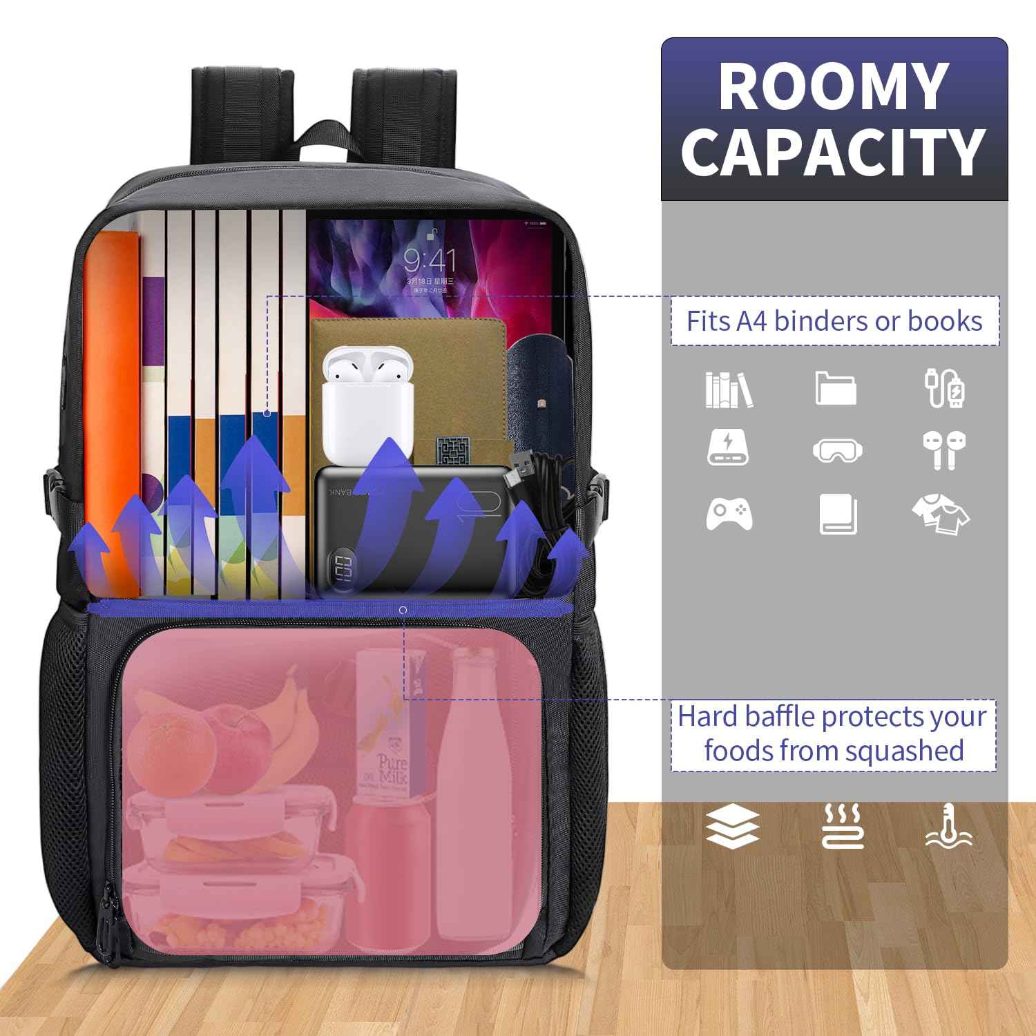 BERTASCHE Lunch Backpack, Work Backpack with Insulated Cooler Lunch Box 17.3 inch Laptop Backpack for Men Women, TSA Large Daypack for Commuter College Travel Picnic