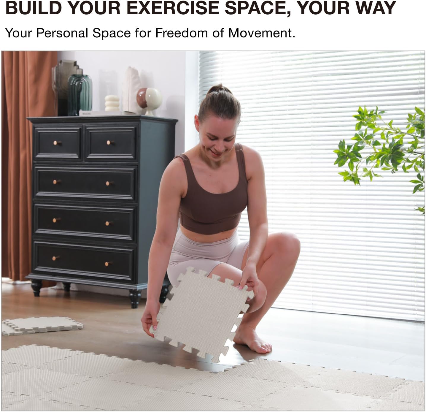 AIRHOP Gym Floor Mat - High-Density EVA Foam Interlocking Tiles for Home Gym | 18 Puzzle Pieces