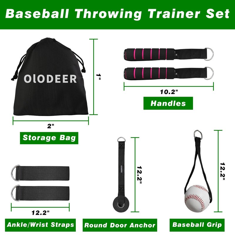 Olodeer Baseball & Softball Resistance Bands - High Elasticity Arm Trainer with Interchangeable Grips for Strength Training, Warm-Ups & Throwing Velocity for Baseball/Softball Training Equipment