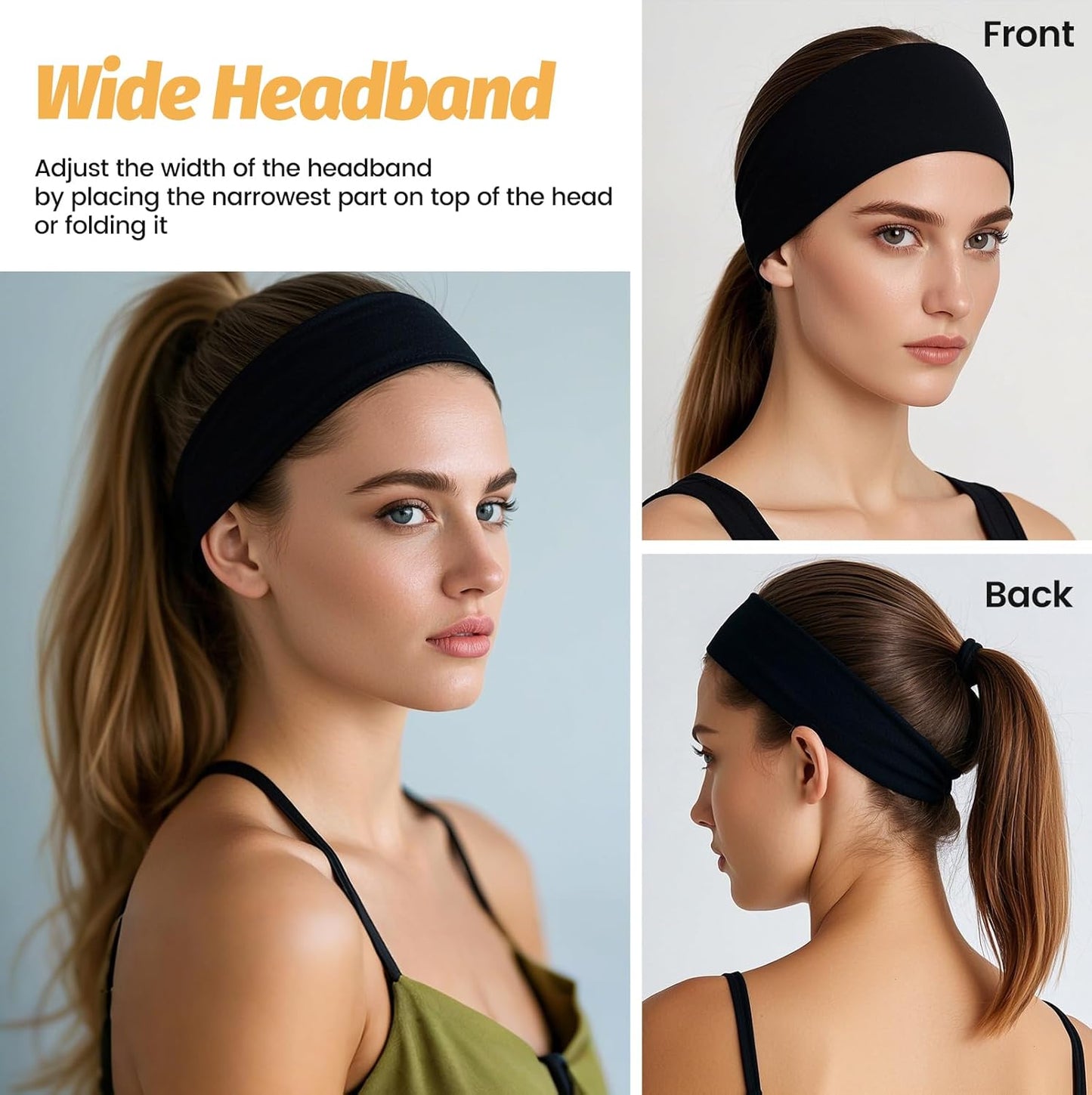 Skiennix Headbands for Women - 6 Pack Wide Elastic Hair Bands | Soft Non-Slip Sports Accessories