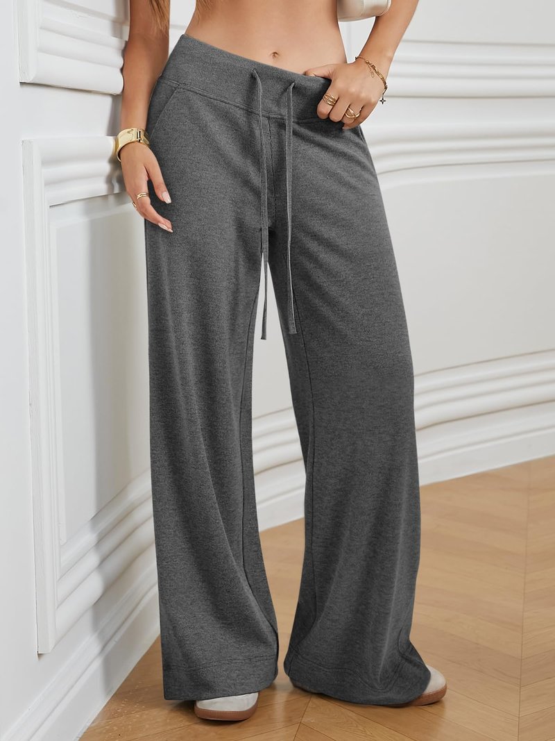 ATHMILE Wide Leg Sweatpants Women High Waisted Baggy Lounge Pants Drawstring Athletic Joggers Teen Girl Clothes Black