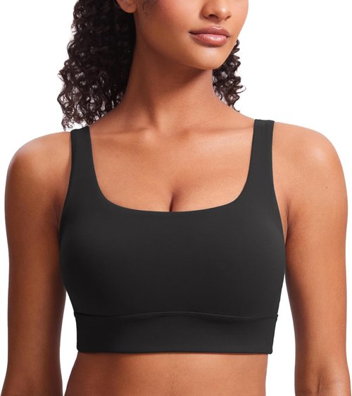 CRZ YOGA Butterluxe U Back Longline Sports Bra - Scoop Neck Padded Yoga Crop Top for Women
