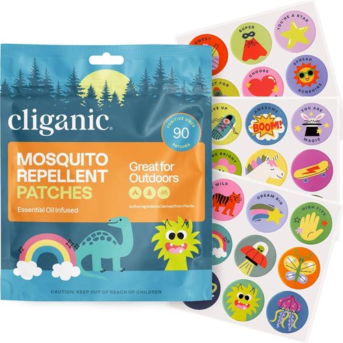 Cliganic Mosquito Repellent Stickers | 90 Pack of Natural, DEET-Free Essential Oil Patches for Kids