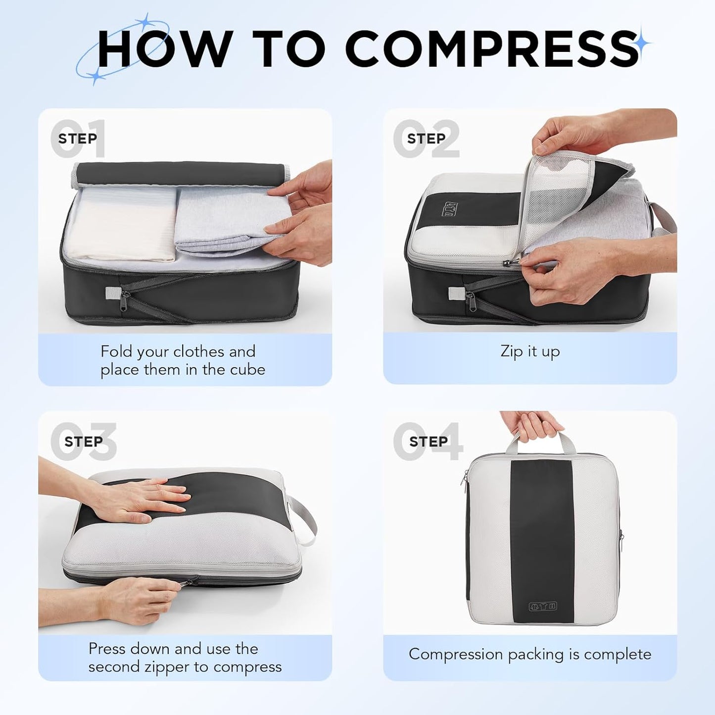OlarHike Compression Packing Cubes - 10 Set Travel Organizer Bags for Suitcases | Black
