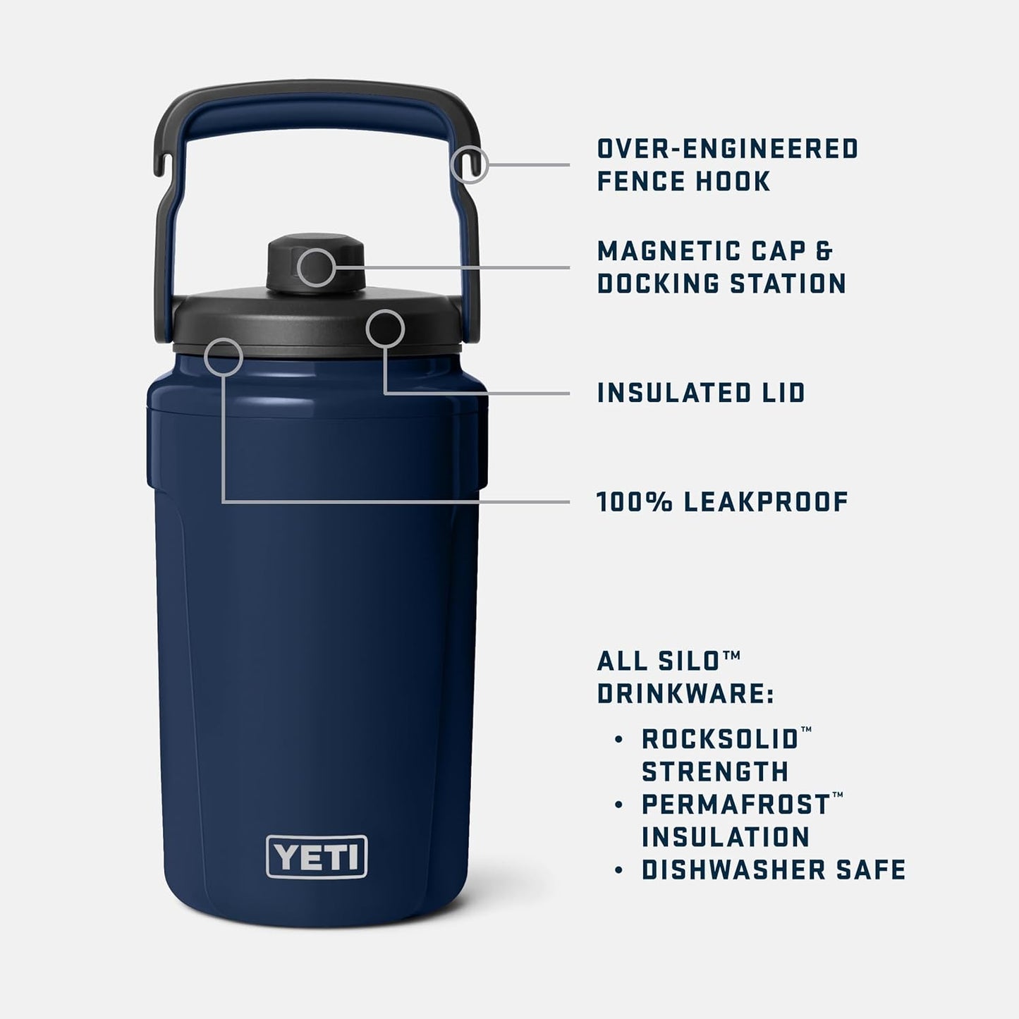 YETI Silo Half Gallon Insulated Water Jug - Leakproof Sports Bottle with Chug Cap & Fence Hook Handle - Keeps Drinks Ice-Cold for Gym & Tournaments
