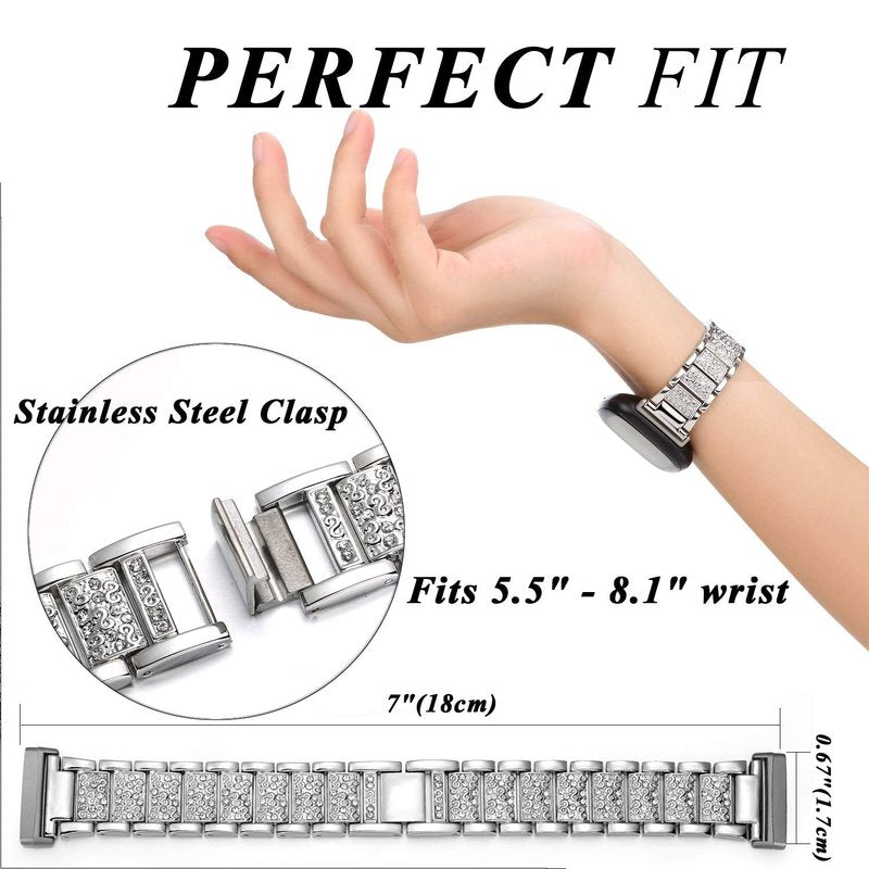 Mtozon Bling Bands Compatible with fitbit Sense 2/Sense/Versa 4/Versa 3, Women Replacement Wristbands Dressy Luxurious Bracelet for Ladies, Silver