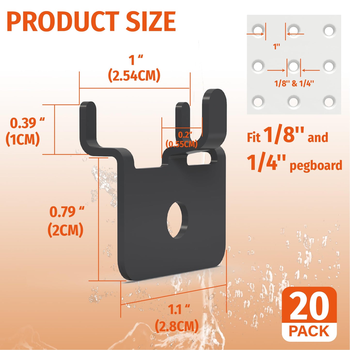 HUHOLE Pegboard Hooks - 20PC - Black Powder Coated - Fits 1/4 and 1/8 Pegboard - Heavy Duty Peg Board Hooks for Hanging - Versatile and Stylish Peg Board Hooks, Highly Adaptable