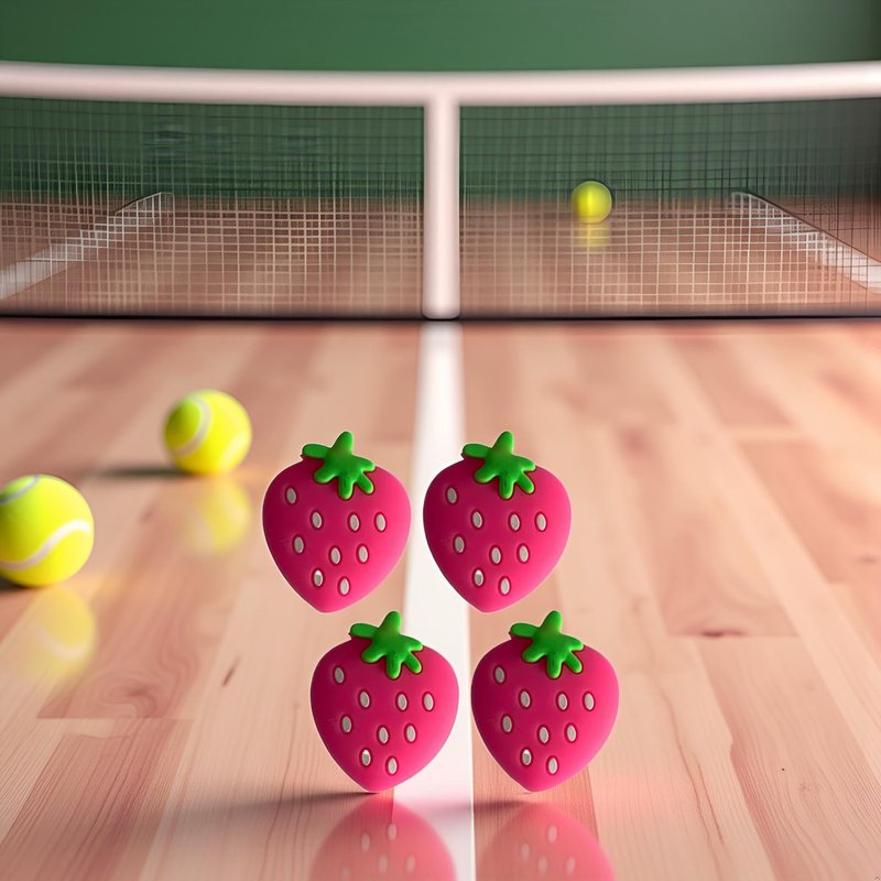 WNHNO 4Pcs Pink Strawberry Tennis Racket Vibration Dampener Soft Silicon Racket Dampener Cartoon Shape Tennis Racquet Shock Absorbers Tennis Racket for Racquetball Vibration Dampeners