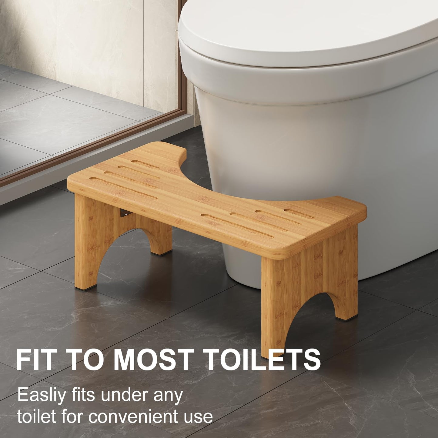 Squatting Potty for Adults Foldable, 7In Bamboo Toilet Stool Squat Adult and Kids, Wood Travel Poop Stool for Bathroom, Wooden Portable Toilet Foot Step, Premium Flip Pooping Potty Stool