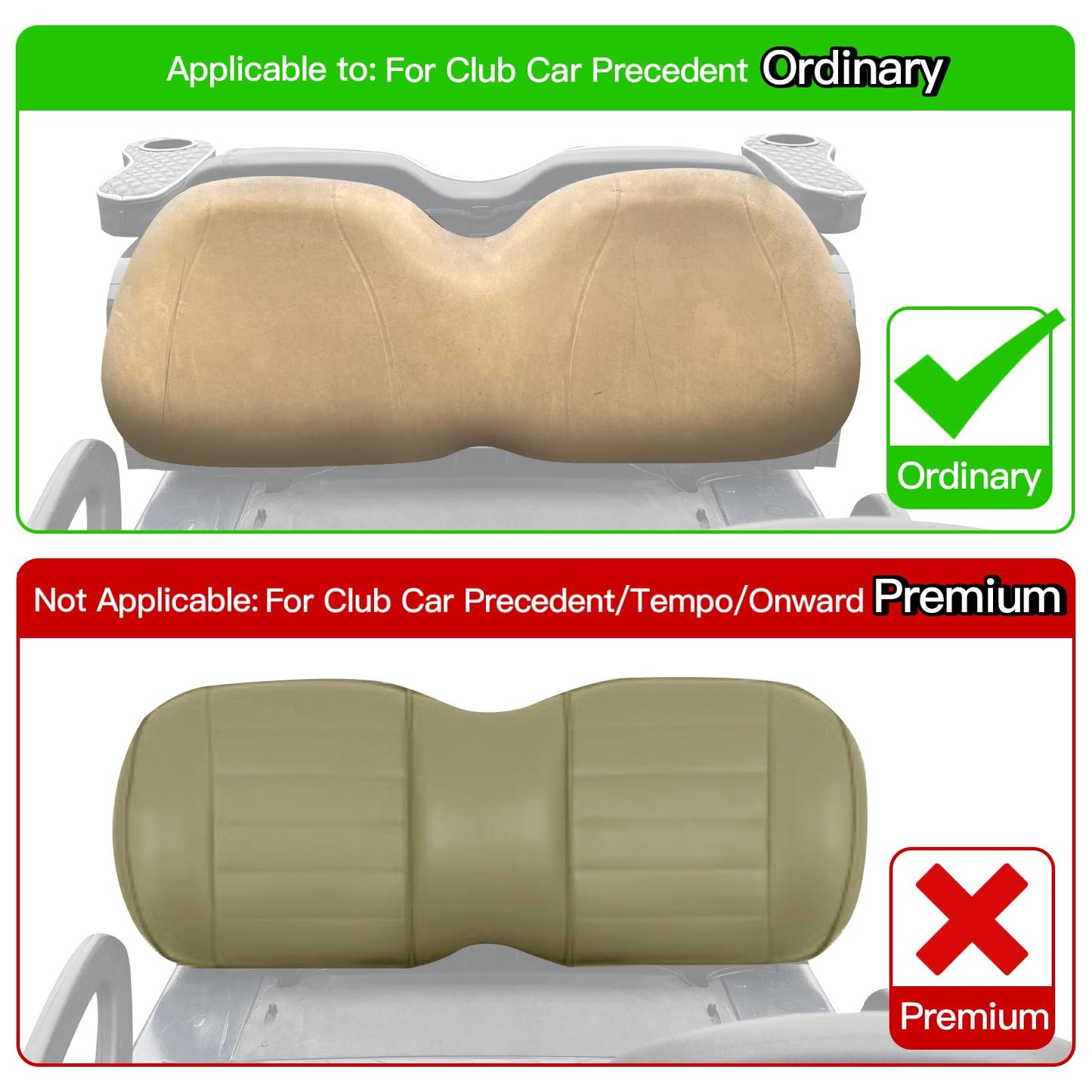 NOKINS Golf Cart Diamond Seat Covers Kit, Fit for Club Car Precedent OEM Standard Front Seat Cushion, Golf Cart Vinyl Seat Cover, No Nails Required (Black and Brown Stitching)