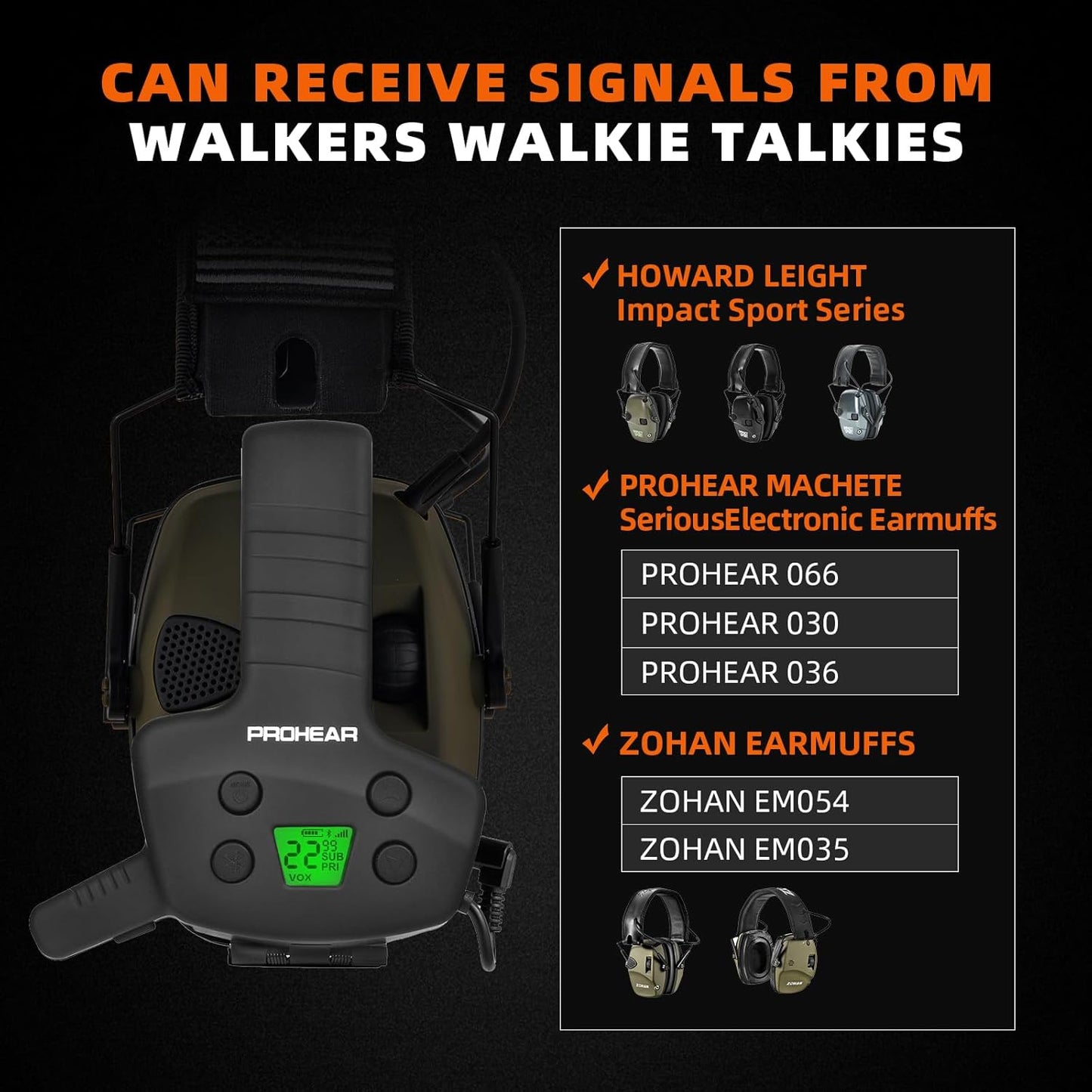 RH09 Bluetooth Walkie Talkie Upgrade Module - 3 Mile GMRS 2-Way Radio with 22 Channels & USB-C Rechargeable for PROHEAR, ZOHAN & Howard Leight Impact Sport