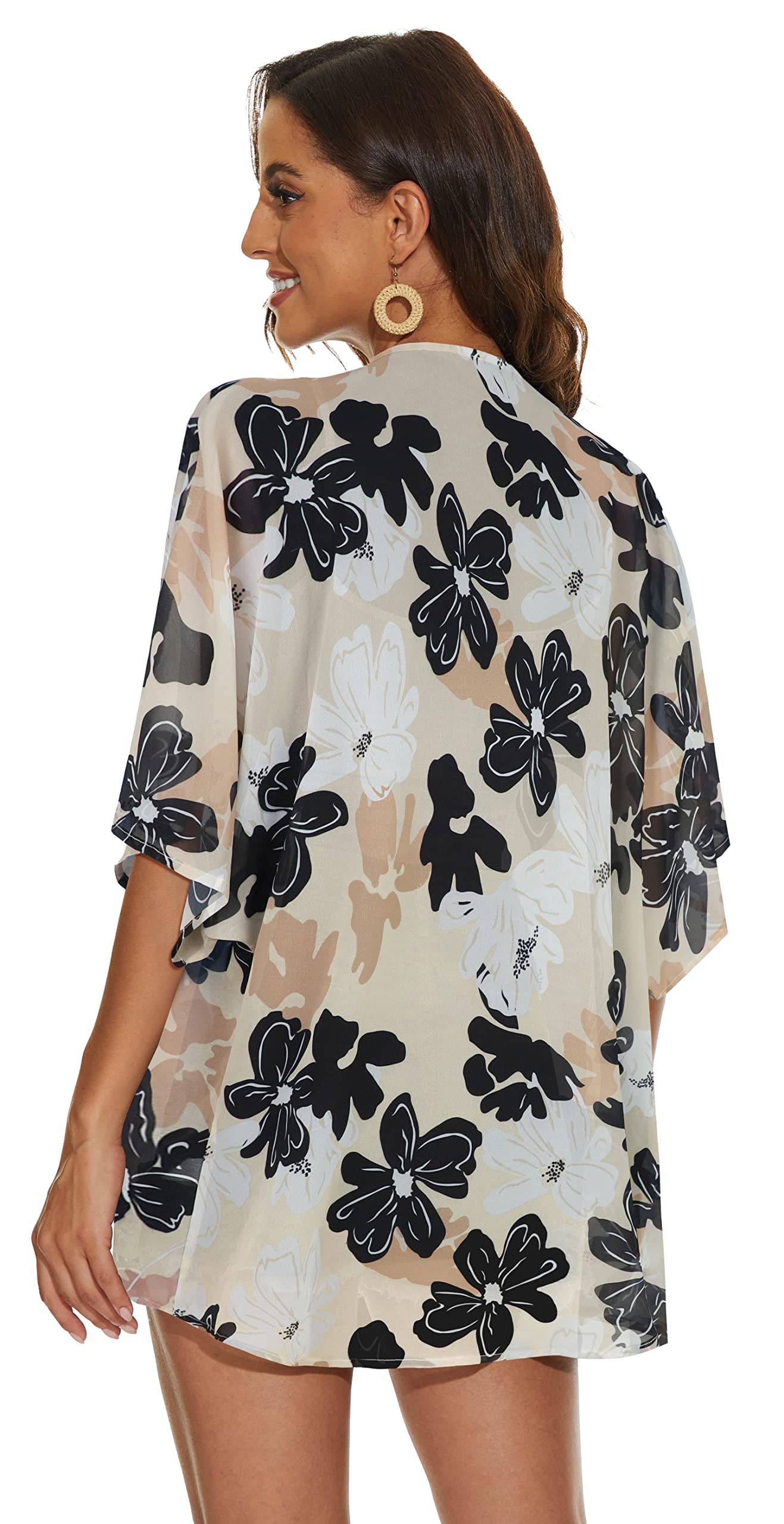 Women Kimono Cardigan Sheer Beach Coverups Chiffon Loose Casual Open Front Tops (Dasiy KhakiM)