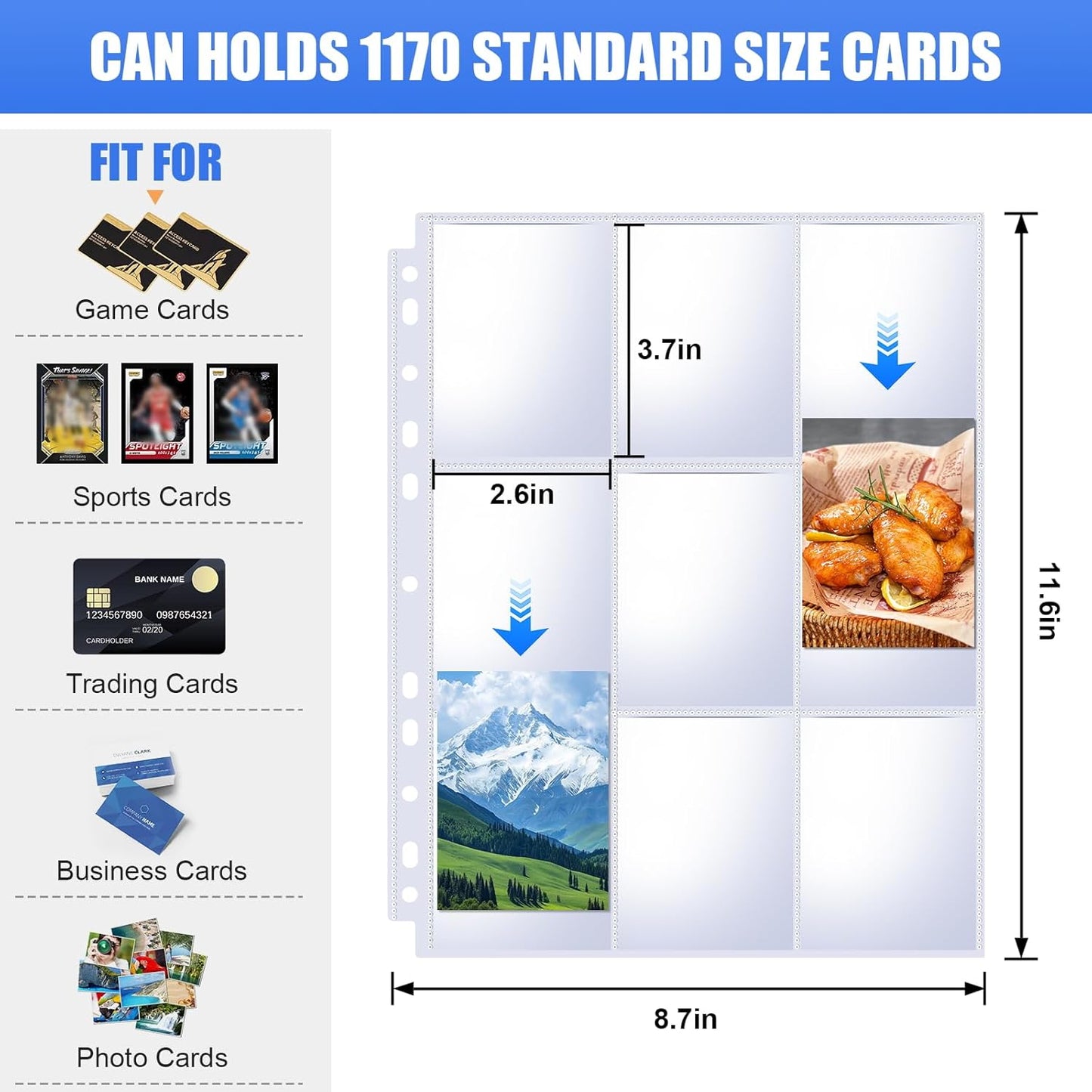 Skiennix 9 Pocket Card Sleeves - 65 Pack Trading Card Protectors for 3 Ring Binders | Holds 1170 Cards