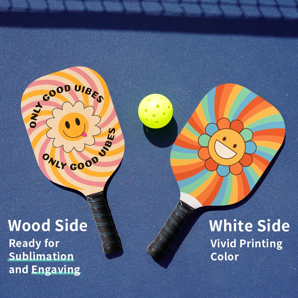 PYD Life Pickleball Paddles Plywood Sublimation Blanks 7.5" x 15.5",2/5 Inch Thickness 8 OZ Double Sided Printable One Side White One Side Wood (6 Pack-White Side and Wood Side)