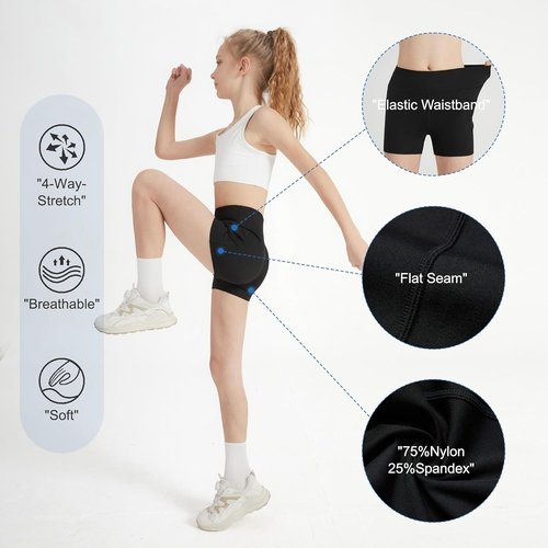 DIPUG Girls Volleyball Shorts - 3 Pack High Waist Biker Shorts with Pockets for Dance & Gymnastics