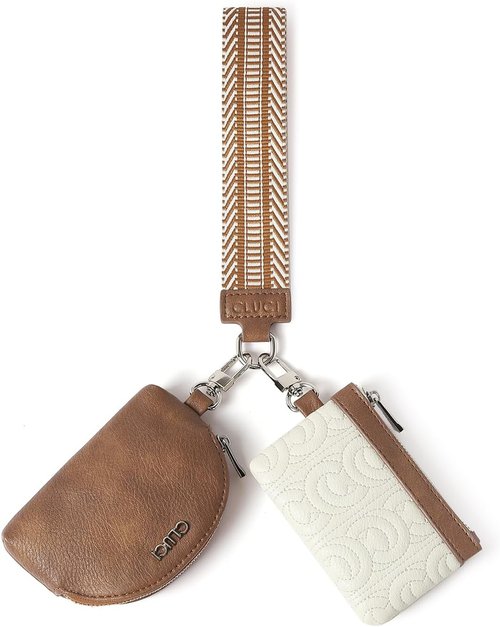 CLUCI Keychain Wallet - PU Leather Coin Purse with Detachable Dual Pouch | Beige and Brown