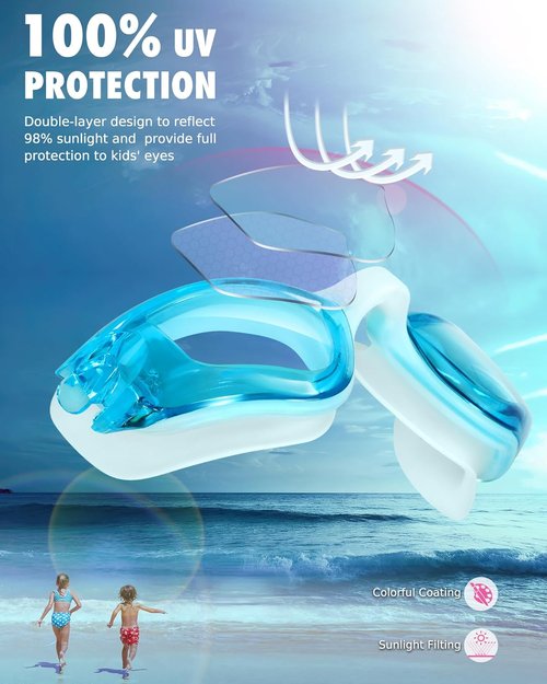 Aegend Swim Goggles - Anti-Fog & UV Protection for Kids Aged 3-14 | Comfortable Fit