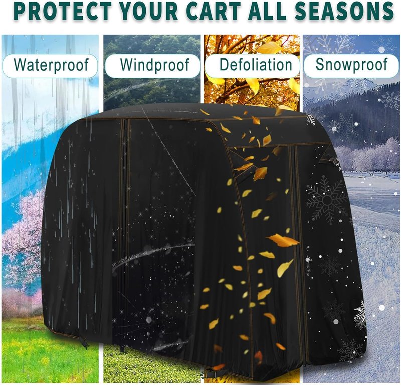 QYMOTO Golf Cart Covers 2 Passenger for Club Car EZGO Yamaha Golf Cart Cover Heavy Duty Waterproof Sunproof Windproof Outdoor Indoor All Weather Protection Durable 95" Overall Length