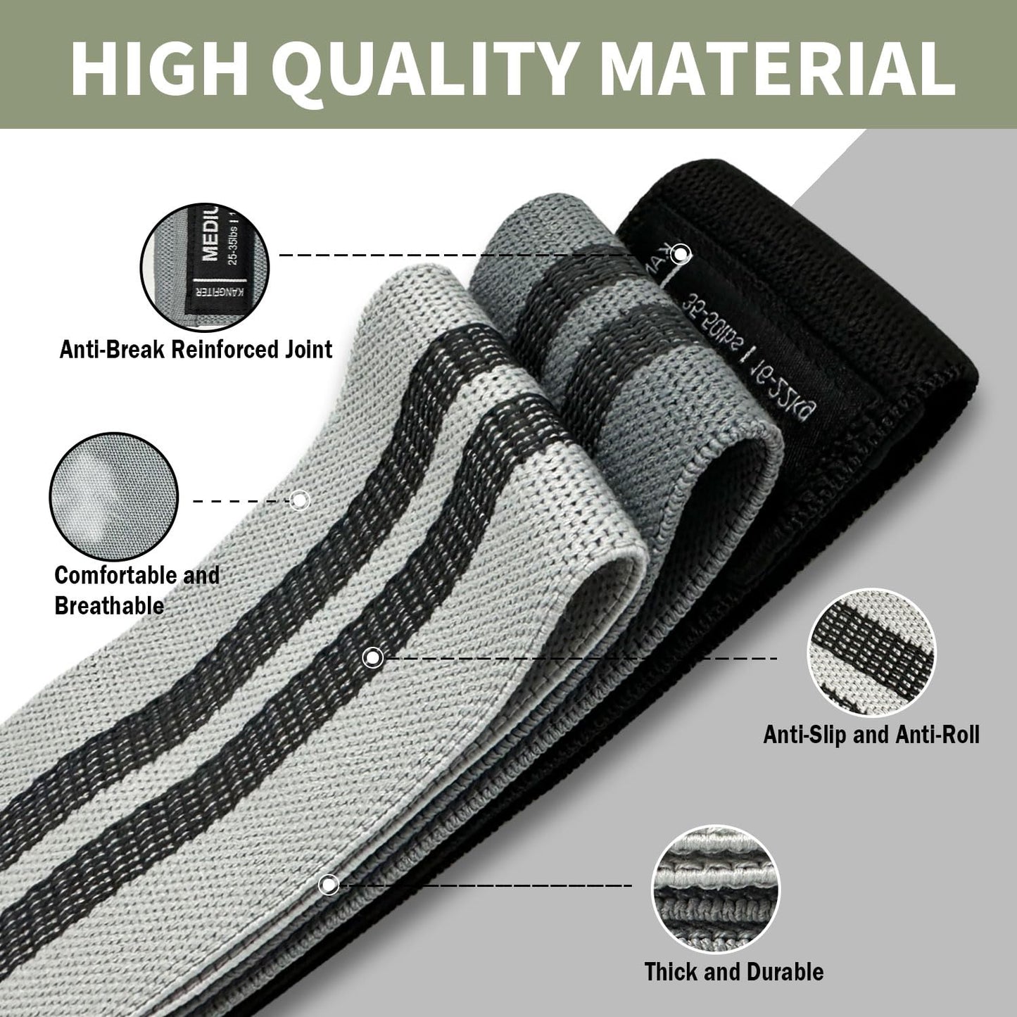 KANGFITER Non-Slip Fabric Resistance Bands for Working Out, Loop Exercise Bands for Booty Leg, Butt, Glute, Stretch Workout Bands for Women & Men, Hip Elastic Bands for Home Gym Fitness, Yoga, Pilates