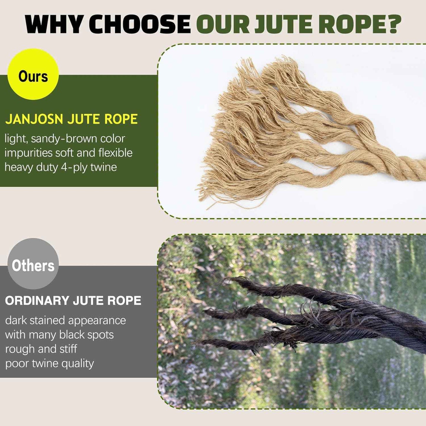 3/8 Inch Natural Jute Rope, 100 Feet Hemp Rope, 4 Strands Twisted Manila for Crafts, Gardening, Cat Scratching Post, Home Decorating, Indoor/Outdoor Use