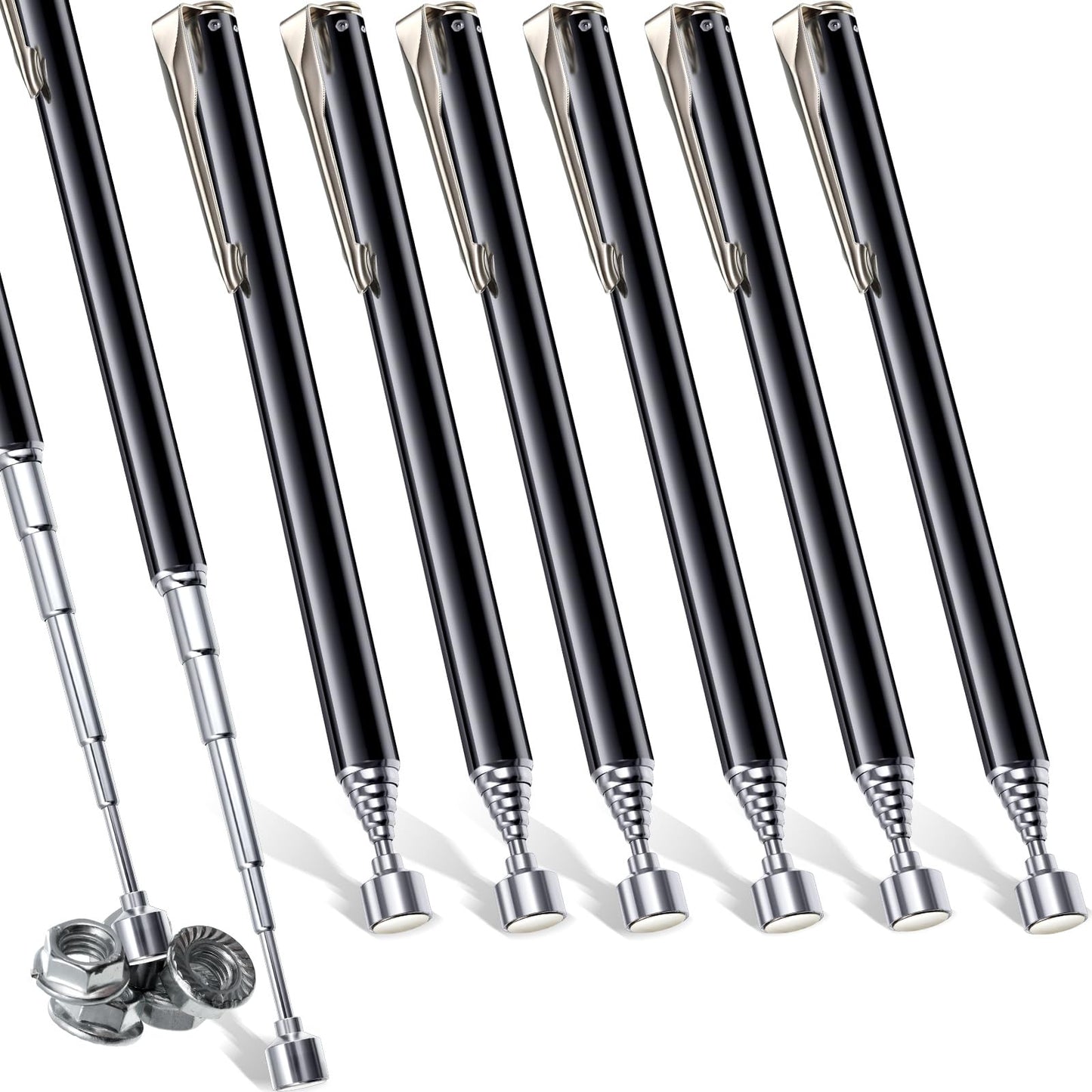 Patelai 8 Pieces Telescoping Magnetic Pick up Tool Grabbers Reacher Tools with Pocket Clip 25 Inch Telescopic Retrieving Magnet Gift for Man, Father, Mechanic, Handyman, Husband (Black)