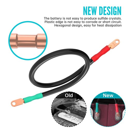 10L0L Golf Cart Pure Copper Battery Cables Compatible with EZGO RXV Golf Cart Models, AC/DC Battery Kit, 2 Gauge, 5-Piece Set, OEM# 602930, 607057
