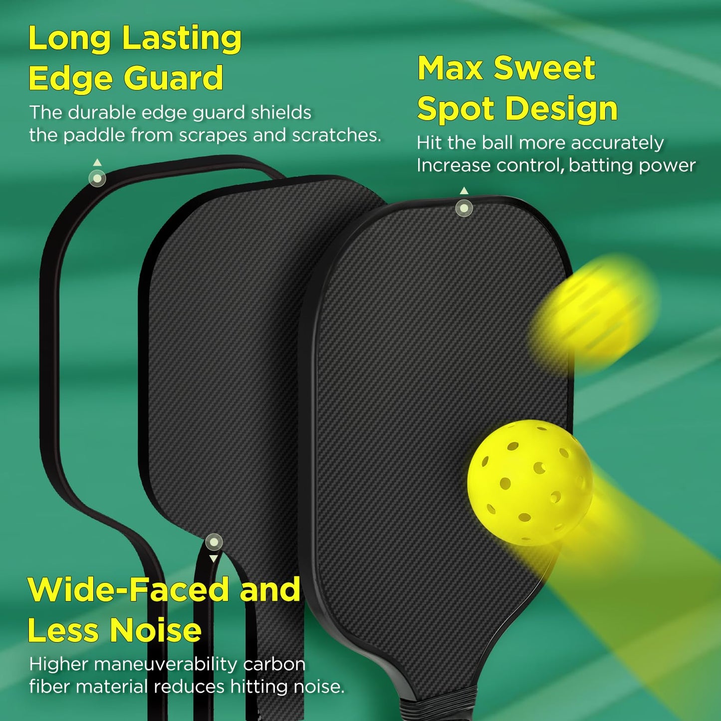 Carbon Fiber Pickleball Paddles, Anti-Slip Sweat-Absorbing Cushion Comfort Grip, 2 Paddles & 4 X-40 USAPA Standard Outdoor Pickleball (USAPA Approved for Tournament Play), 2 Grip Tapes, 1 Carry Bag