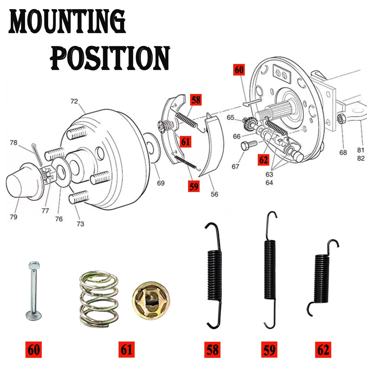 Golf Cart EZGO Brake Shoes Pads & Brake Spring Kit Assembly Fits E-Z-Go Medalist/TXT 1997 Up, Workhorse 1996+ and Yamaha G9-G22 94-06 Replace OEM 27943G01 70795G01 27944G01