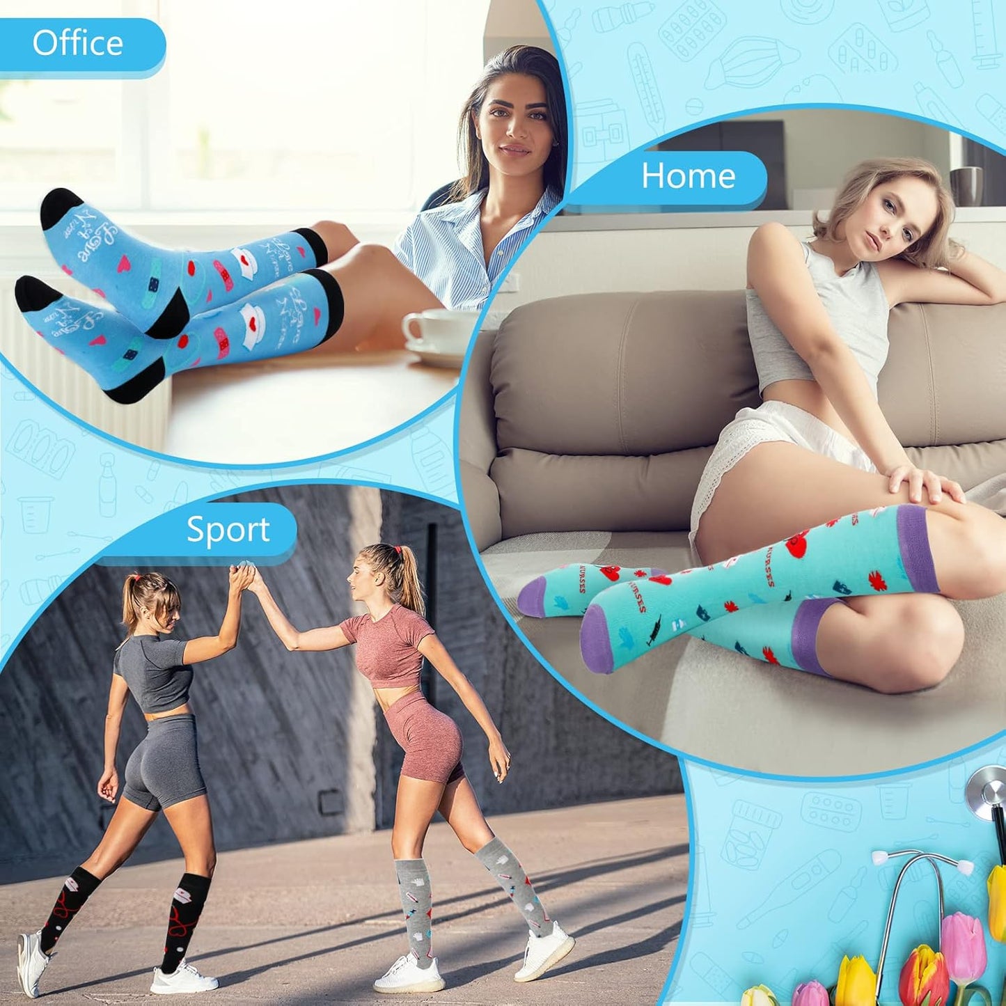 Wesiti Compression Socks for Women - 7 Pairs Knee-High Athletic Medical Socks | Perfect Nurse Gifts
