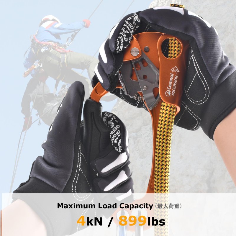 YAPJEB UIAA & CE Hand Ascender Aluminum Alloy for Climbing Mountaineering Rescue Caving Rigging Rappelling Tree Arborist - Ergonomic Rubber Handle, Fits 10-13mm Rope - R(Orange)