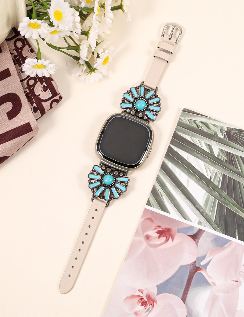 Moolia Turquoise Strap Compatible with Fitbit Versa 4/Versa 3/Sense 2/Sense Band for Women Strap, Boho Western Vintage Style Strap for Versa 4/Versa 3 Watch Band