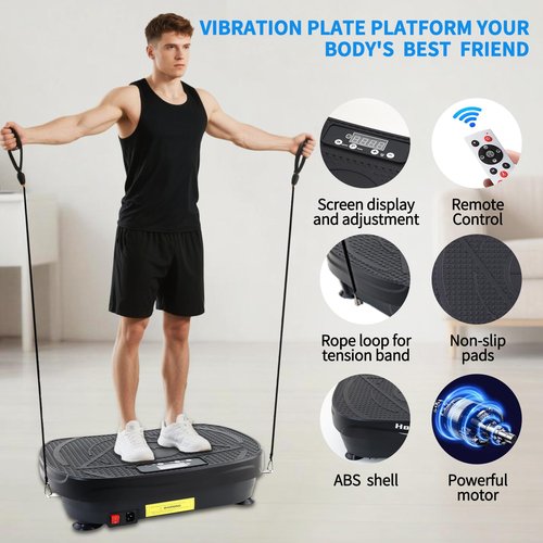 Homesy Vibration Plate Exercise Machine, Vibrating Plate for Lymphatic Drainage, Full Body Shake Platform Board for Home Fitness and Fat Burning, Sport Gym Equipment for Women Men, Black