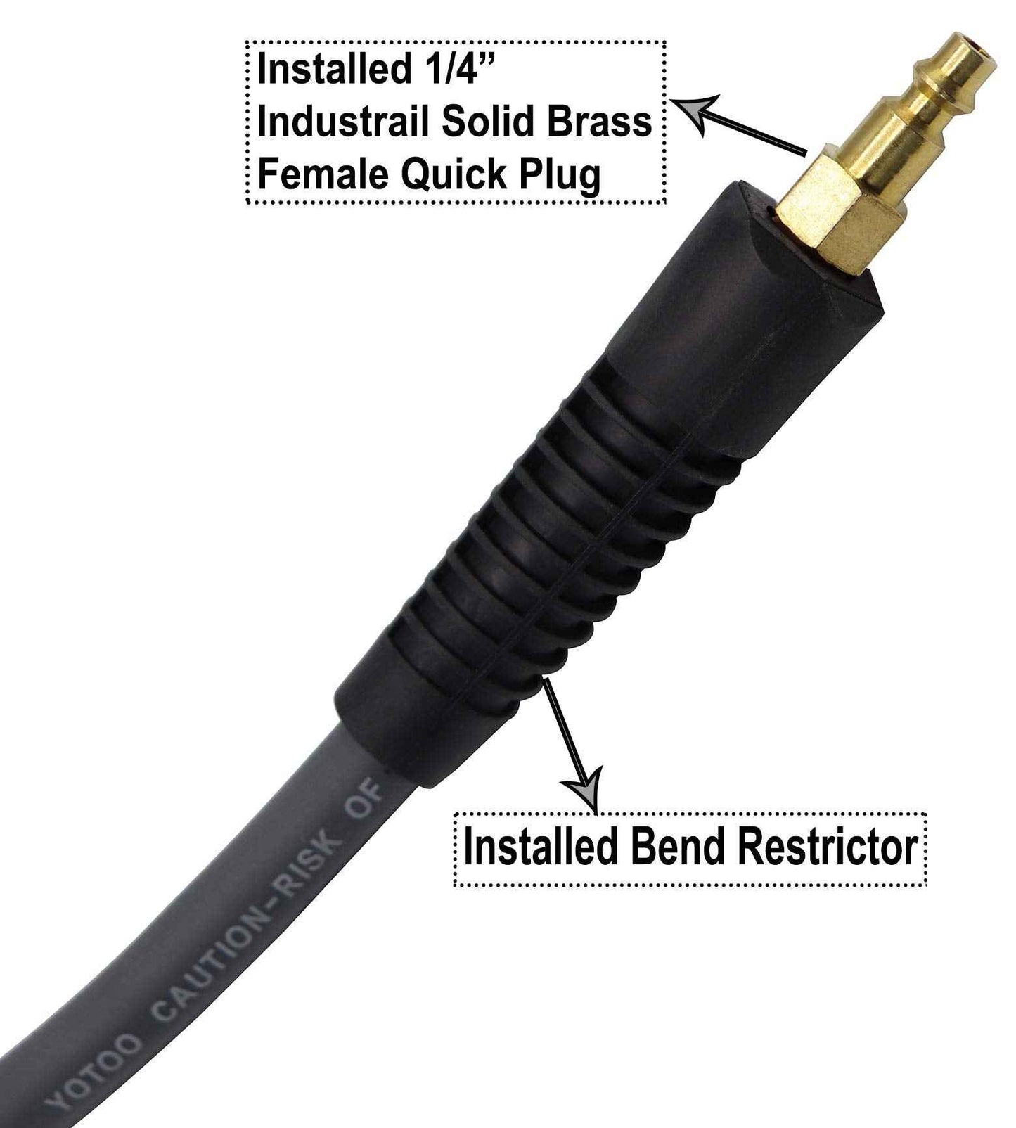 YOTOO Hybrid Lead-in Air Hose 3/8-Inch by 10-Feet 300 PSI Heavy Duty, Lightweight, Kink Resistant, All-Weather Flexibility with 1/4-Inch Brass Male Fittings, Bend Restrictors, Black