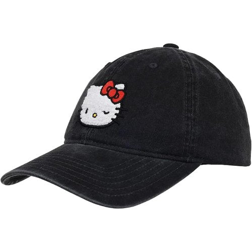 Hello Kitty Baseball Cap, Adjustable Cotton Dad Hat with Curved Brim, Chenille Patch, Black, One Size