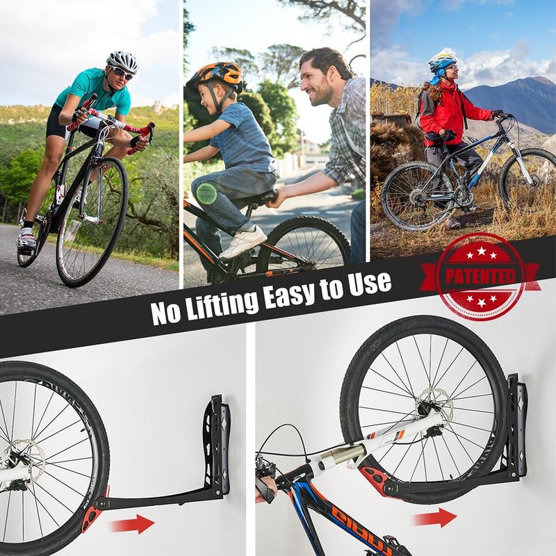 Ultrawall BIKEPAL Swivel Bike Racks, No Lift Wall Mounted Bike Storage Solution for Home & Garage, 2 Pack
