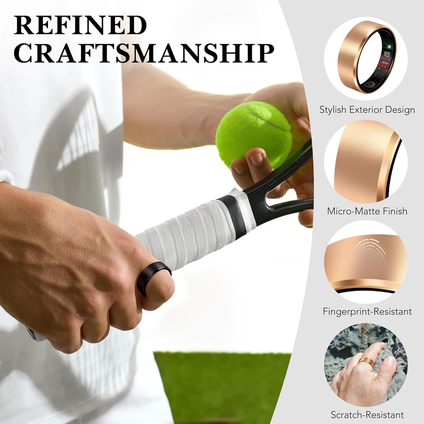 Smart Health Ring 2.0 for Women Men, Slim Scratch & Fingerprint Resistant Design, Efficient Chip Fitness Tracker, Monitors Heart, Blood Oxygen & Pressure, Sleep, Steps, Waterproof, Rose Gold 6