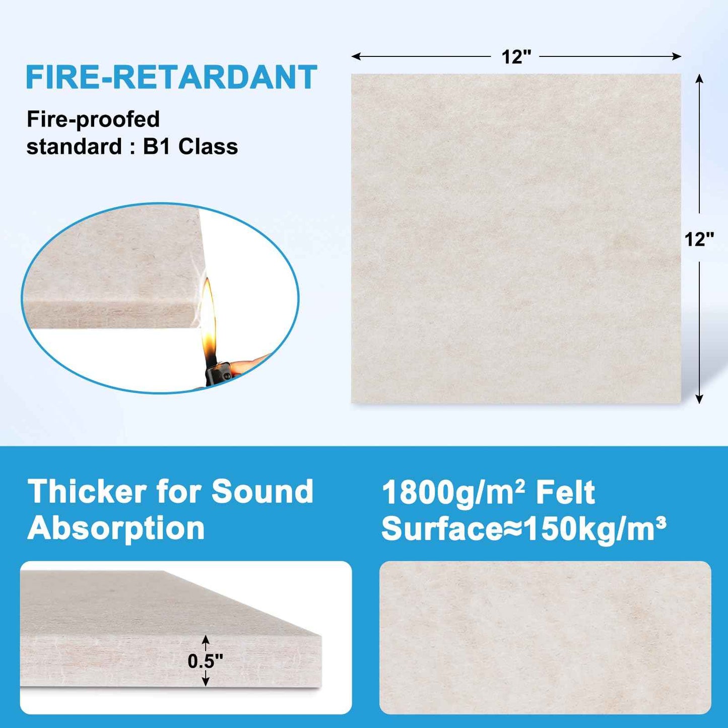 DOLLAR BOSS Felt Acoustic Panels 24-Pack 12''x 12'' High Density Soundproof Panels for Walls, Noise Reducing Sound Absorbing Tiles for Studio Recording Office Home Door Ceiling, Beige