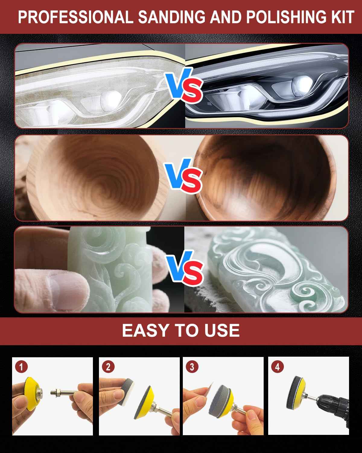 250PCS 2 Inch Sanding Discs for Drill Sander Attachment, 80 to 3000 Grit Hook and Loop Sandpapers Polishing Pads for Dremel Drill Bits Die Grinder, Sanding Wheel Kit for Car Furniture Metal Wood