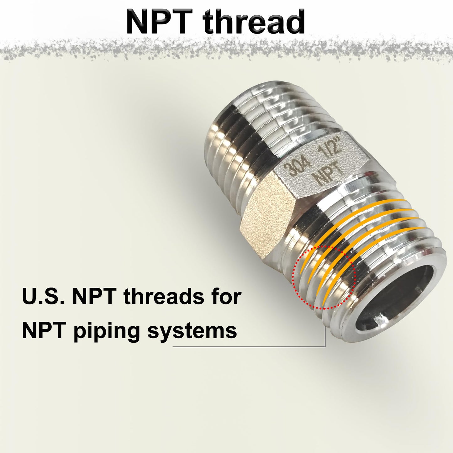 1" Male Hex Nipple Pipe Fittings, 304 Stainless Steel 1 inch NPT Threaded Pipe Adapter Fittings Equal Nipples Connectors, Male Straight Connector Pipe Fitting (1“, 2pcs)
