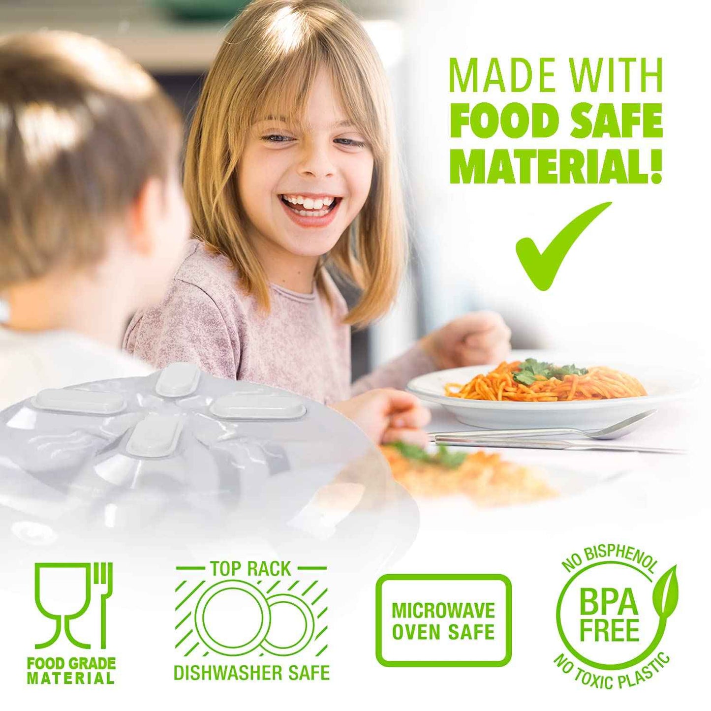 HOVER COVER Magnetic Splatter Cover, 12-Inch Clear BPA-Free Food Lid, Vented Plate Guard with Steam Vents, Anti-Splash Microwave Lid, Dishwasher Safe, Space-Saving Magnetic Storage - Ivory