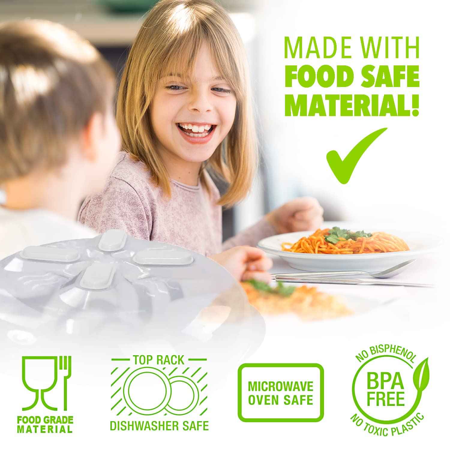 HOVER COVER Magnetic Splatter Cover, 12-Inch Clear BPA-Free Food Lid, Vented Plate Guard with Steam Vents, Anti-Splash Microwave Lid, Dishwasher Safe, Space-Saving Magnetic Storage - Ivory