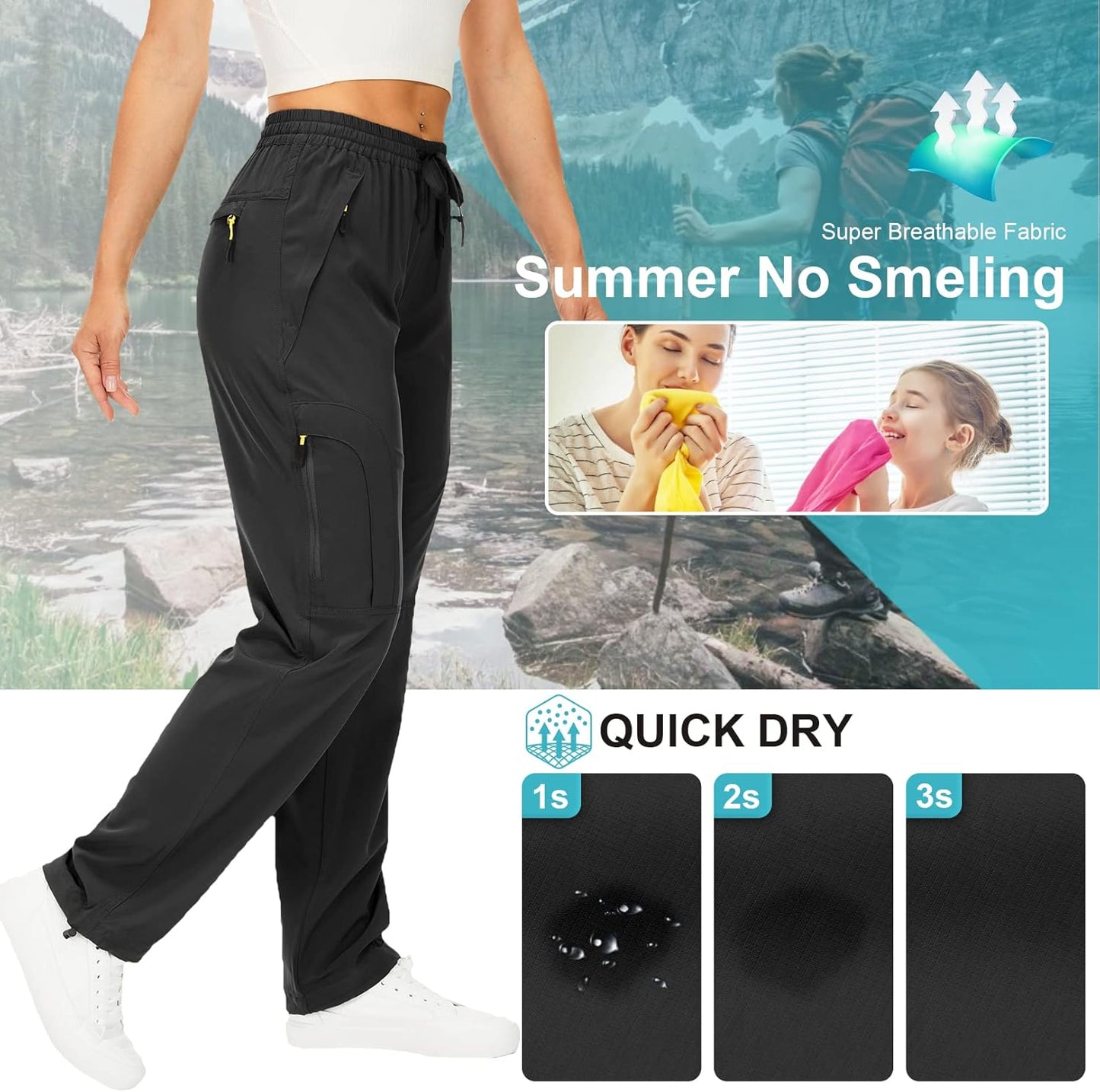 Skiennix Women's Hiking Pants - Quick Dry, UPF 50, Lightweight Travel Cargo with Zipper Pockets