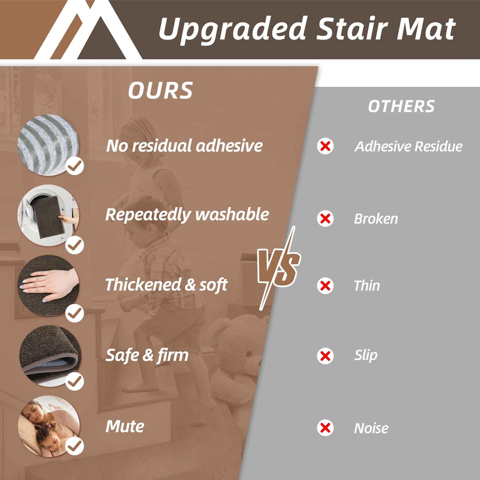 COSY HOMEER Stair Treads Non-Slip Carpet Stair Treads for Wooden Steps, Indoor Stair-Runner Rugs for Kids Elders & Pets 28"x9" (4Pc, Brown)