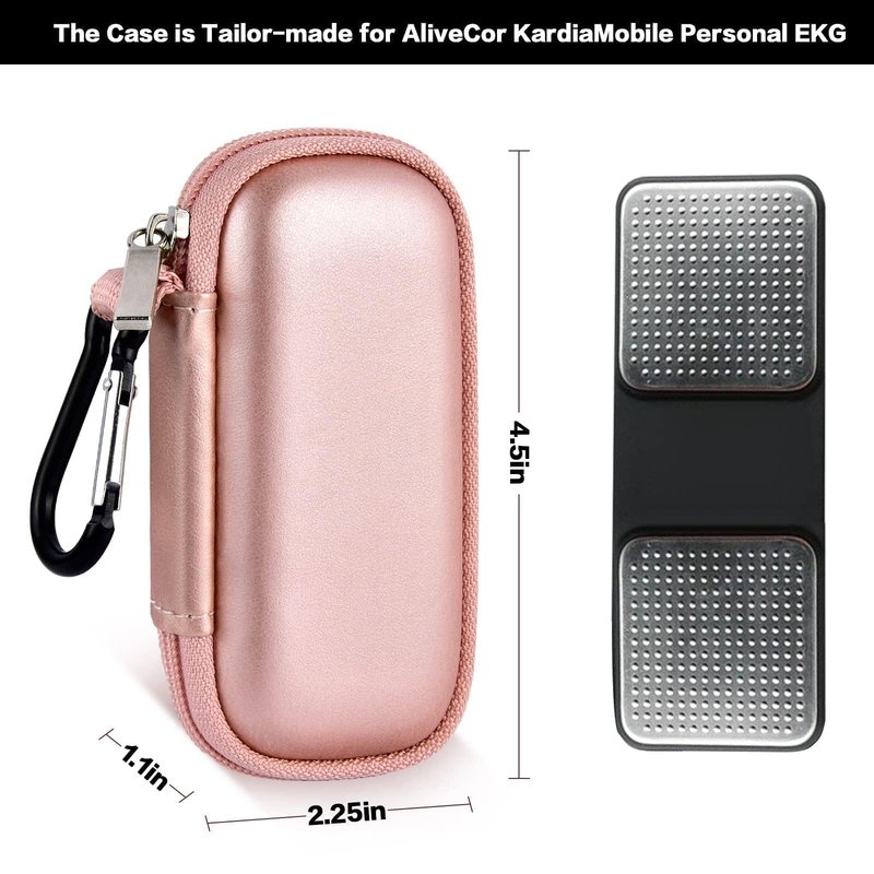 GWCASE Heart Rate Monitor Case Compatible with KardiaMobile 1-Lead/ 6L/ 6L Max for AliveCor for EKG Monitor, Protective Travel Carrier with Pill Box and Carabiner Clip-Rose Gold (Box Only)