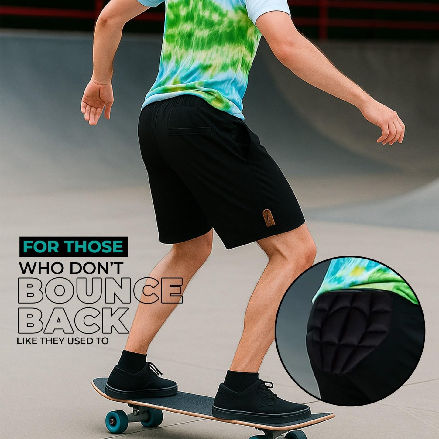 Malt Soda Shred Wear Removable Padded Skate Shorts for Adults & Teens – Impact Protection for Inline Skating, Rollerblading, Skateboarding, BMX, Snowboarding & Mountain Biking - Black (Small)