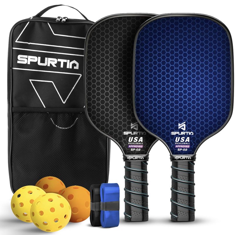 Spurtia Pickleball Paddles Set of 2 - USAPA Approved Fiberglass Pickle Ball Rackets with Balls, Grip Tapes and Carry Bag - Lightweight Pickleball Set for Men, Women and Beginners