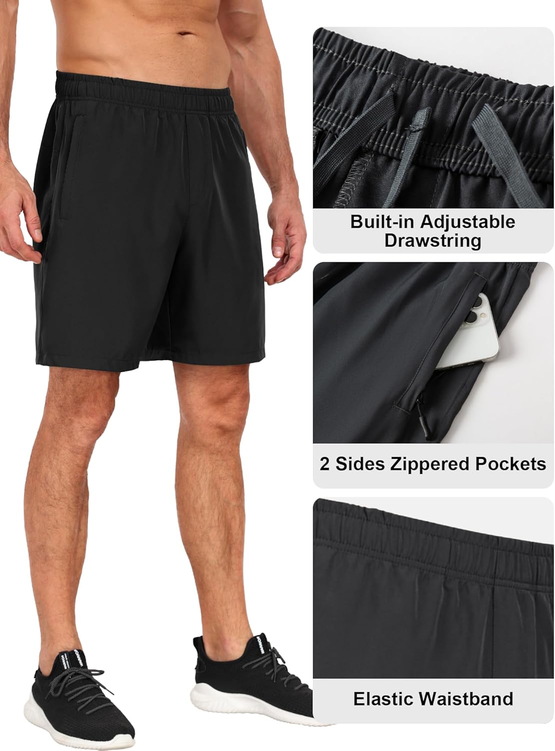 Skiennix Men's Gym Workout Shorts - Quick Dry Athletic Shorts with Zipper Pockets | 7 Inch Inseam